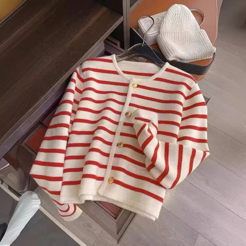 Fien | Gestreepte Knopen Cardigan