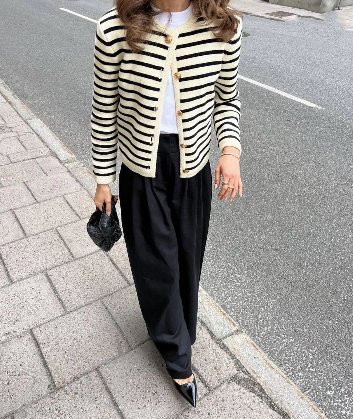 Fien | Gestreepte Knopen Cardigan