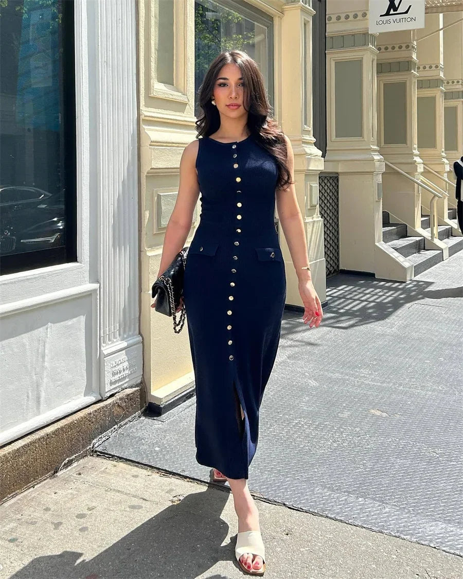 Elena | Midi Jurk met Knopen